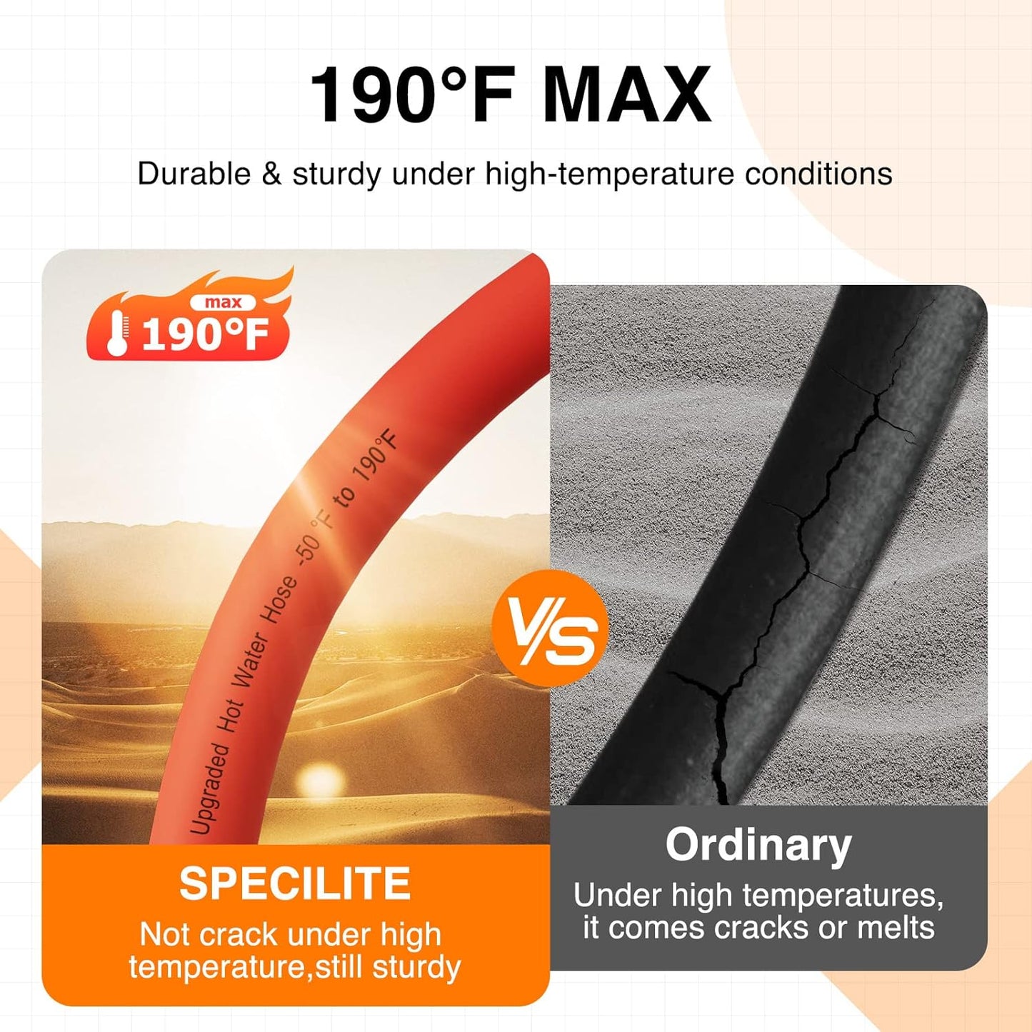 SPECILITE 5/8" Hot/Cold Short Leader Garden Water Hose 5 ft, -50℉-190℉, Flexible & Lightweight Rubber Pipes With 3/4" Brass Fittings for Yard, Outdoor, Farm, Red
