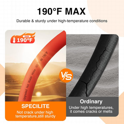 SPECILITE 3/4" Hot/Cold Short Leader Garden Water Hose 10 ft, -50℉-190℉, Flexible & Lightweight Rubber Pipes With 3/4" Brass Fittings for Yard, Outdoor, Farm, Red