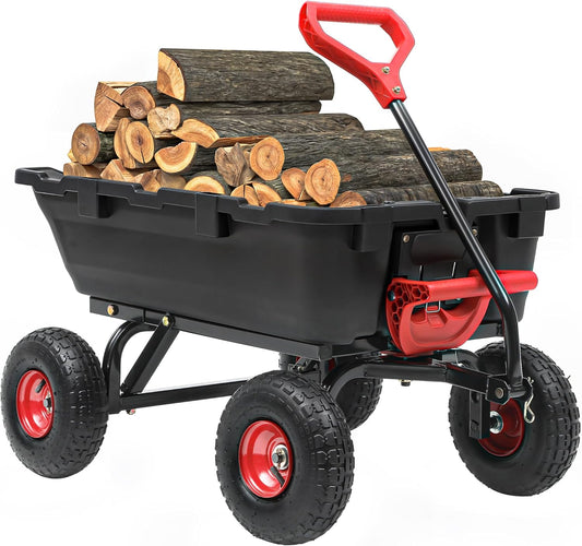 800lbs Garden Dump Cart, Heavy Duty Yard Dump Wagon with 10" Pneumatic Tires, Utility Wheelbarrow