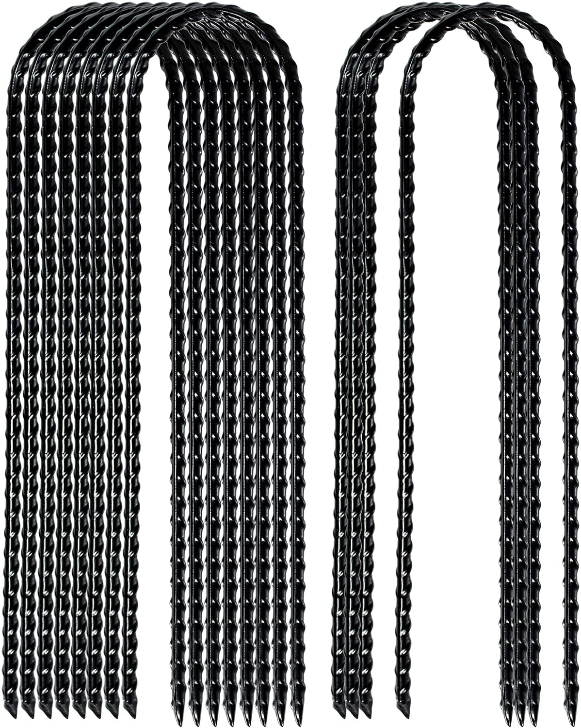 Nigh Coated Rebar Trampoline Wind Stakes Set of 12 Safety Ground Anchors Stakes Extra Heavy Duty Metal Landscape Staples 10 Inches Long (Black)