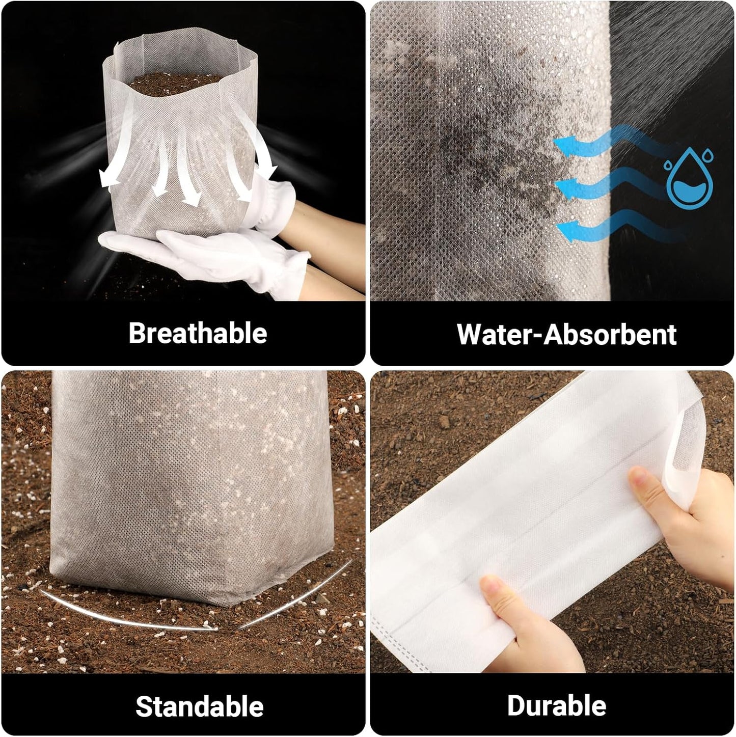 Plant Nursery Bags, 200 pcs 9.8 x 11 in Non-Woven Fabric Seedling Bags Plants Pouch, Plant Grow Bags for High Seedling Survival Planting Growing Flowers Fruit Tree Seed Starting