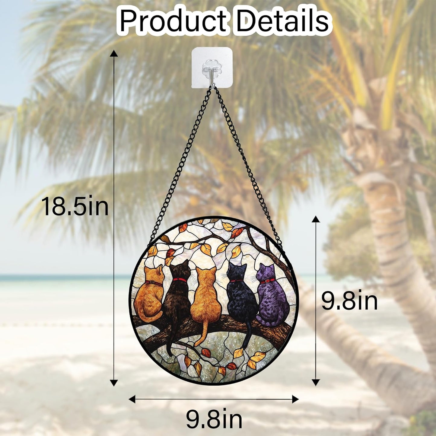 Stained Glass Window Hanging - 5 Cats on a Branch Suncatcher for Window Doors Home Decoration and Christmas, Mother's Day Father's Day Birthday Gifts for Women, Men, and Mom 9.8x9.8 in