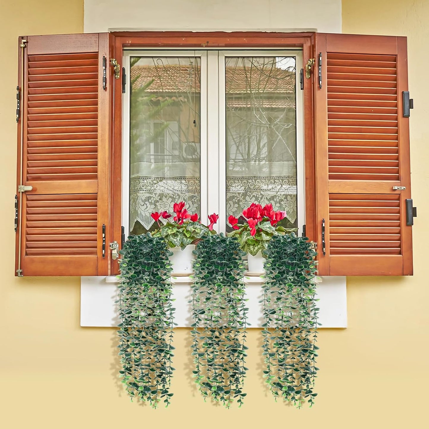 Artificial Hanging Eucalyptus Plants，Fake Plants Eucalyptus Small Decor Faux Hanging Vine Plants Wall Greenery for New Home Decoration，for Floating Shelf Indoor Outdoor Pack of 2