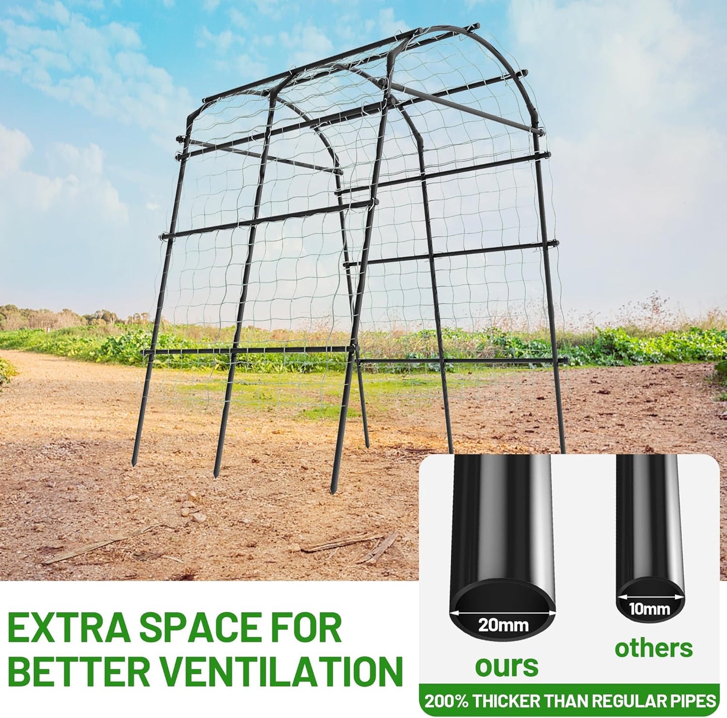 7.22 Ft Tall Garden Trellis, Garden Arch Tunnel for Climbing Plants, Garden Arch Walkway Trellis with Netting, PE-Coated Steel Garden Arbor for Vegetables, Cucumbers, Garden Raised Bed(Black)