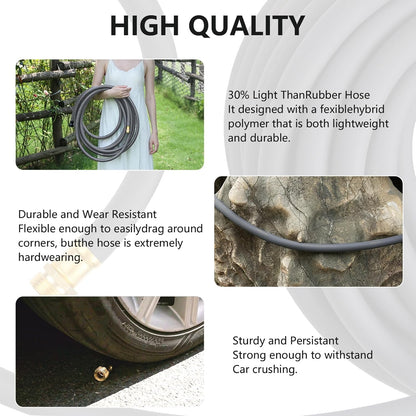 Garden Hose 5/8" x 50ft - No-Kink Flexible Water Hose 600 PSI Burst Pressure, Lightweight & Durable for Yard, Car Wash, Pets Gray