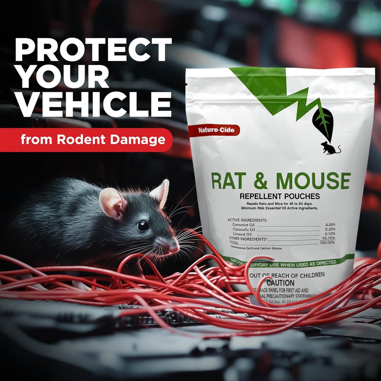 Nature-Cide Rat & Mouse Pouches - Plant-Based Formula for Indoor & Enclosed Spaces - Fresh Mint Aroma, 45-60 Day Use - 25 sq ft Coverage per Pouch (Pack of 48)