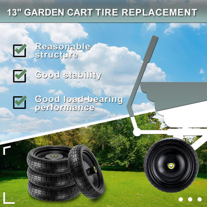 13"Garden Cart Tire Replacement for 13" Flat-Free Tire and Wheel with 5/8" Axle Borehole, 2.1" Offset Hub, 3.15" Wide Tires Used for Wheelbarrow Garden Cart and Trolleys, 4-Pack by Cenipar