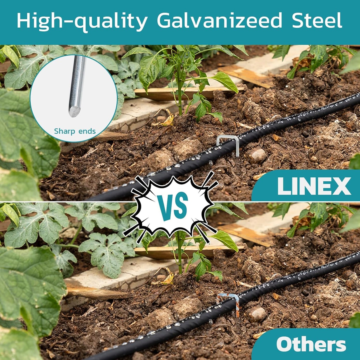 Landscape Staples 6 Inch 50 Pack, Galvanized Garden Staple Anti-Rus Landscaping Stakes Lawn Stakes for Decoration Weed Barrier Fabric, Soaker Hose