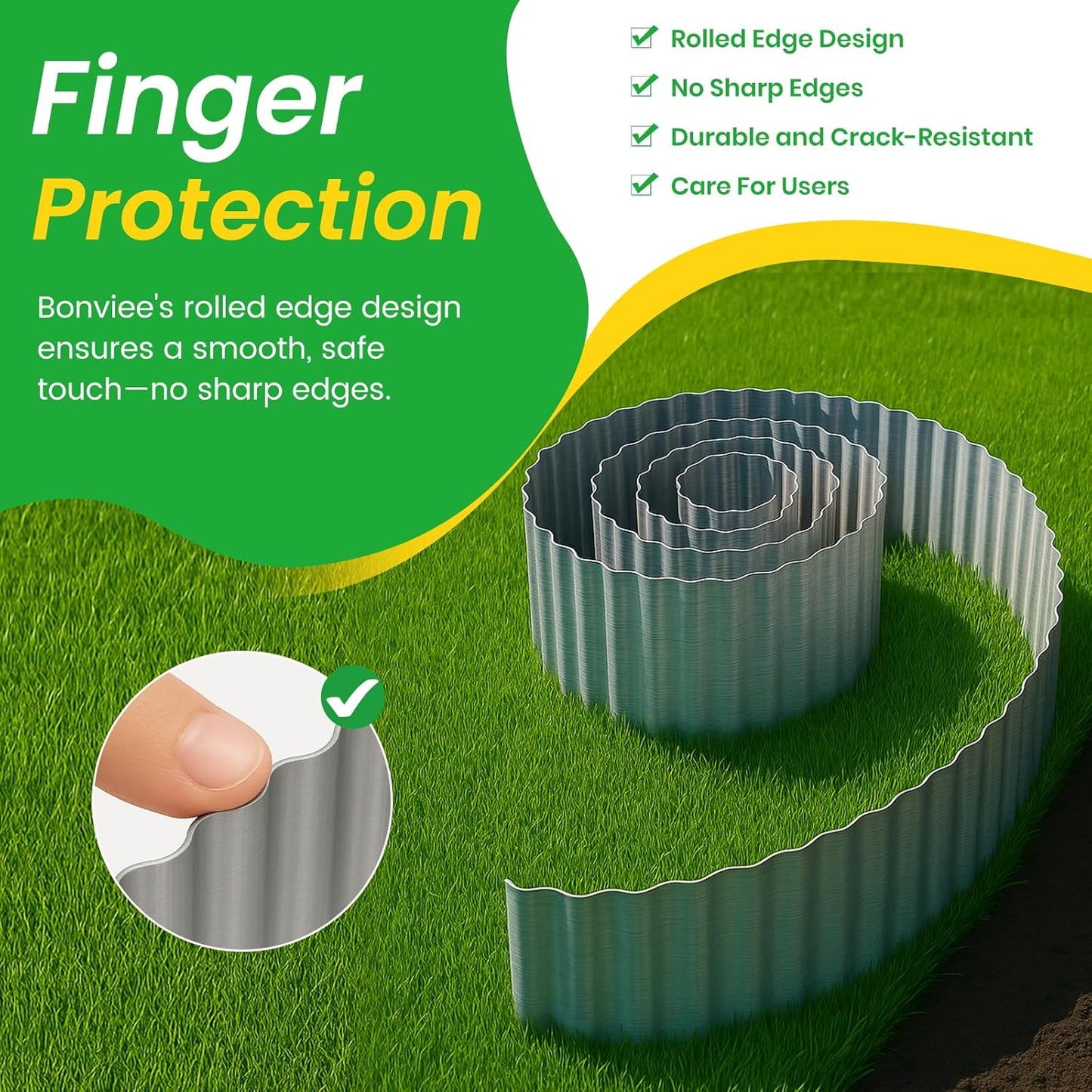 Bonviee 6” x 20’ Metal Landscape Edging Border Kit, Corrugated Garden Edging for Flower Bed, Lawn, Walkways, No Dig Paver Edging for Landscaping, Durable Garden Border Edging (Silver, 6In x 20Ft)