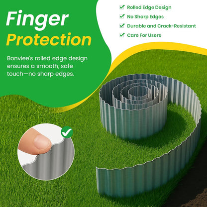 Bonviee 8” x 40’ Metal Landscape Edging Border Kit, Corrugated Garden Edging for Flower Bed, Lawn, Walkways, No Dig Paver Edging for Landscaping, Durable Garden Border Edging (Silver, 8In x 40Ft)