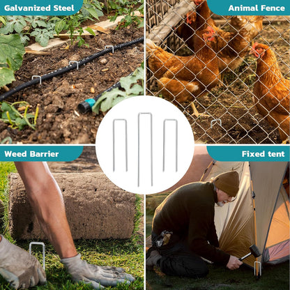 Landscape Staples 6 Inch 50 Pack, Galvanized Garden Staple Anti-Rus Landscaping Stakes Lawn Stakes for Decoration Weed Barrier Fabric, Soaker Hose