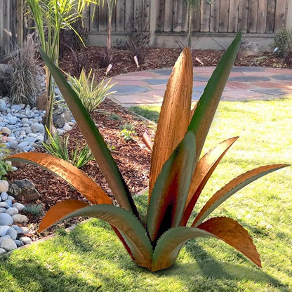 DIY Metal Agave Plant Art Yard Tequila Art Sculpture, Tequila Rustic Garden Sculpture Statue Outdoor Decor,Agave Metal Plants for Yard, Garden Lawn Ornaments (9 Leaves -Green)