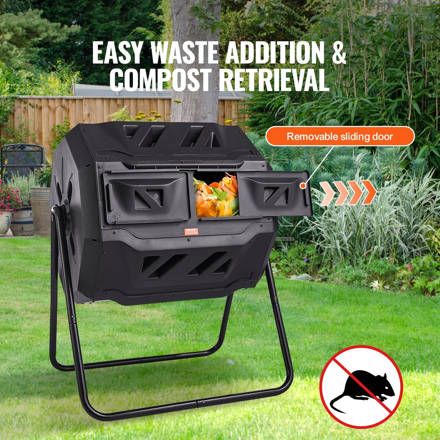 VEVOR Compost Bin, 43-Gal Dual Chamber Composting Tumbler, Large Tumbling Rotating Composter with 2