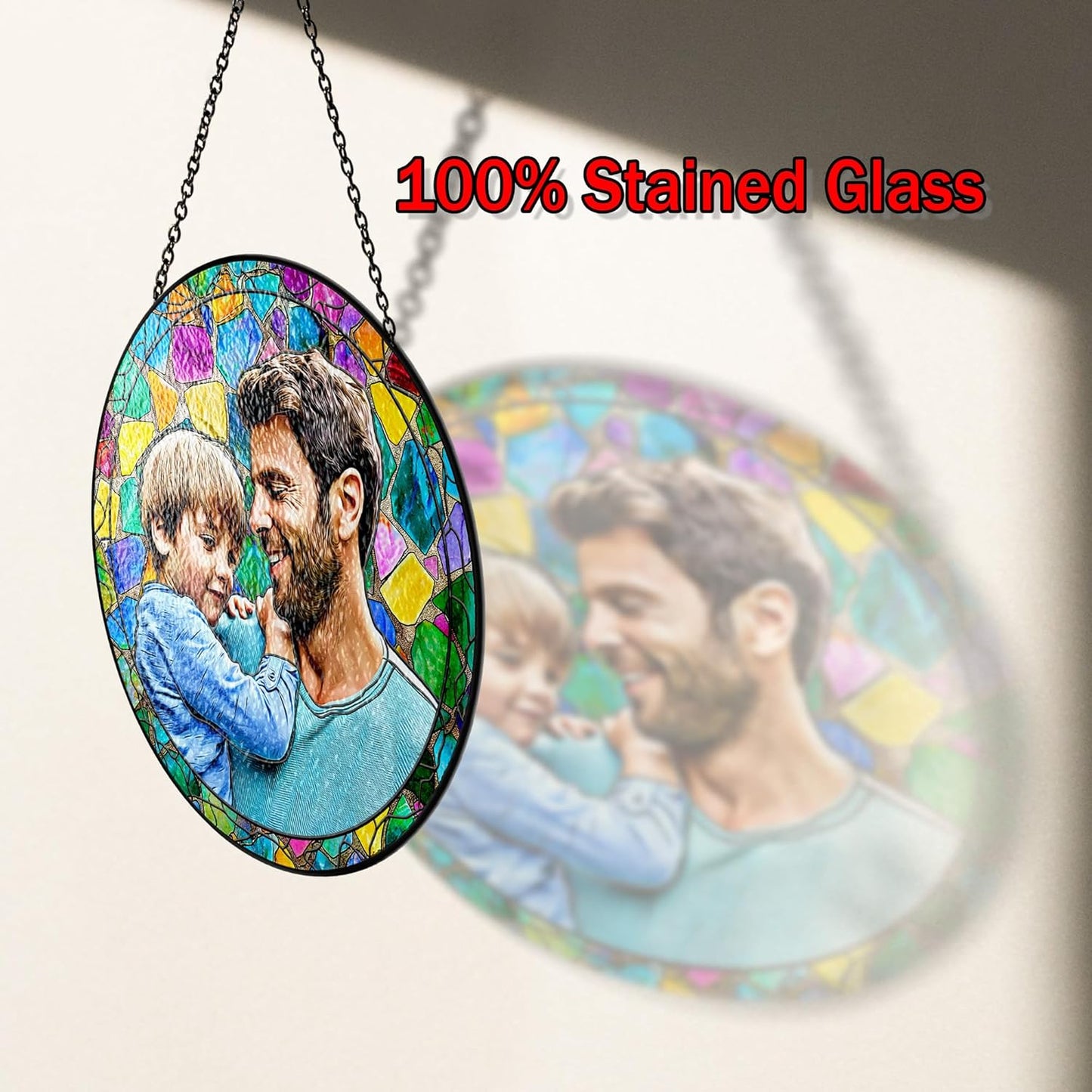 Personalized Grandpa Stained Glass Suncatcher, Photo Family Faux Stained Glass Window Hanging Ornament, Custom Photo Gift for Dad from Son Daughter, Birthday Gift for Grandpa, Uncle
