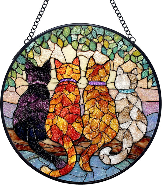 Cat Stained Glass Window Hanging Suncatchers, Cat Mom Lovers Owner Gifts Sun Catchers Indoor Window