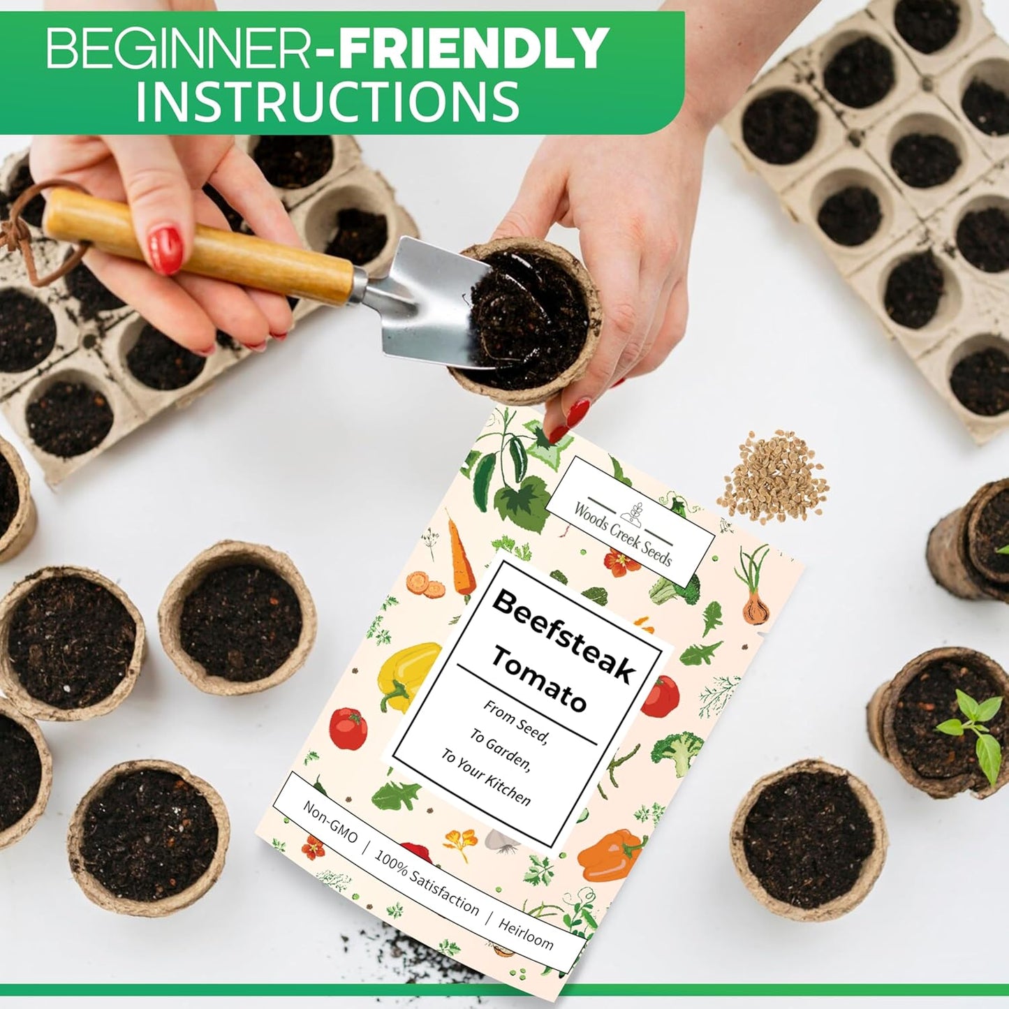 Woods Creek Seeds: Beefsteak Tomato Seeds for Planting - Heirloom Tomato Seeds for Planting Outdoors, Indoors, Patio or Home Plant Garden - Non-GMO Seed Pack of Large Juicy Tomatoes