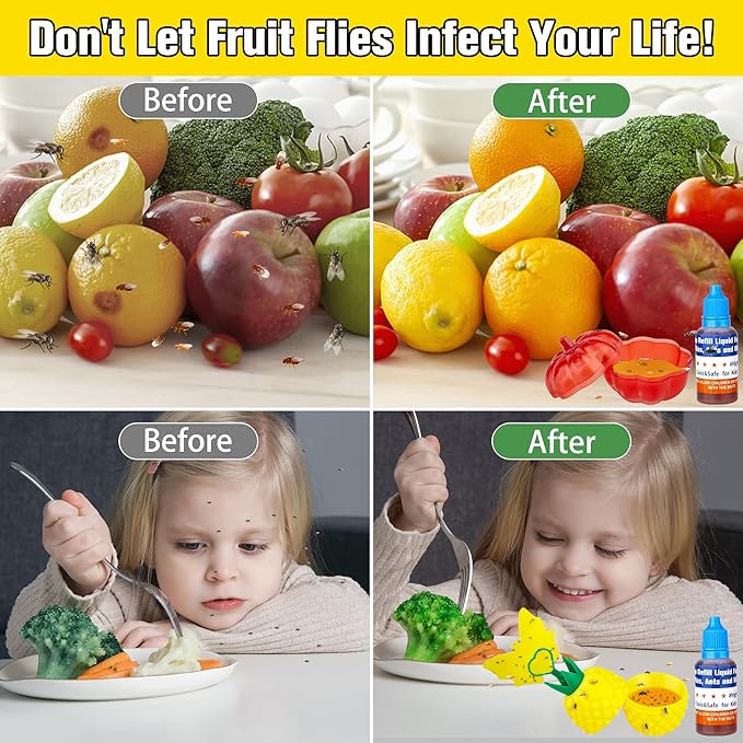 Fruit Fly Trap Refills Liquid Only, Fruit Fly Traps for Indoors,Ready-to-Use Gnats Killer Indoor Trap,Gnat Catcher for Home Kitchen (12 Pack)