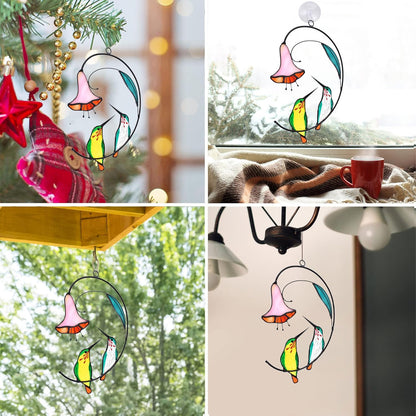 Lolitarcrafts Hummingbird with Flower Stained Glass Suncatcher Bird Stained Glass Window Hangings Hummingbird Gift for Home Decor (Green 1 Pair)
