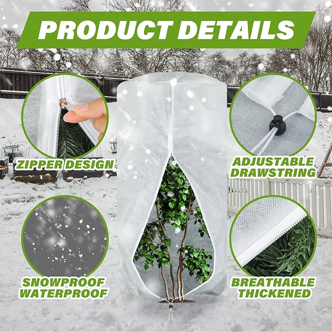 WILLBOND 2 Pcs 47 x 71 Inches Rounded Top Plant Covers Freeze Protection for Winter Cylindrical Frost Cloths Shrub Frost Covers with Zipper Drawstring for Shrub Bush Fruit Tree Potted