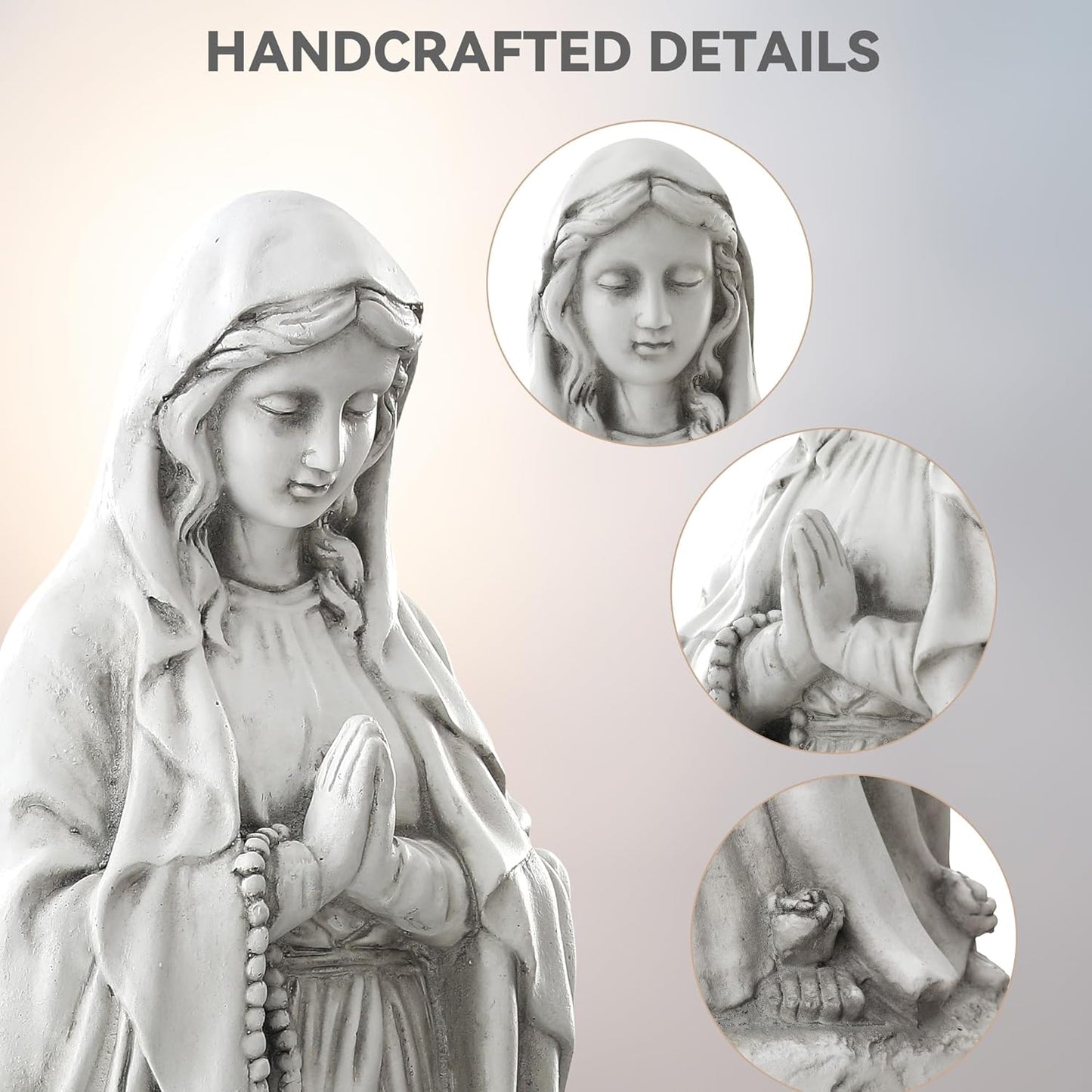 Virgin Mary Praying Statue-Large 29.5 Inch Outdoor Religious Statue Made of Magnesium Oxide Stone,Durable Garden Sculpture for Yard Patio Lawn, Brings Peaceful Blessings,Antique White