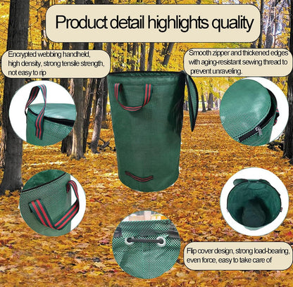 Garden Bags for Leaves, Leaf Bags Reusable Zippered Top with Yard Leaf Collector Bag Heavy Duty with 4 Handles Garden Leaf Bag Leaf Collector Come with Gloves (80Gallon)