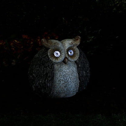 Alpine Corporation 13" Tall Outdoor Solar Powered Owl Yard Statue with LED Lights
