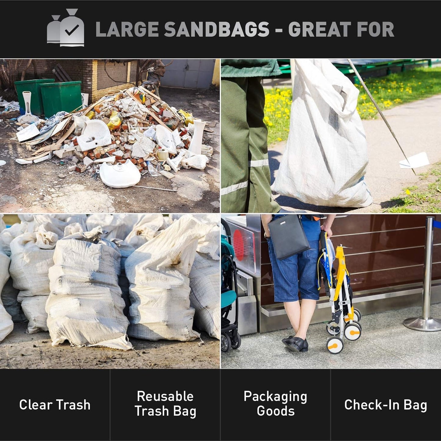 Sandbaggy Large Sandbags - Size: 25" x 40" - Thick Heavy Duty Contractor Bags, Heavy Duty Garbage Bags, Dumpster Bag, Construction Trash Bags, 6 mil (5 Bags)