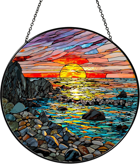 Waves on The Beach Stained Glass Window Hanging Sunset at The Seaside Sun Catcher Beach Lover Gifts
