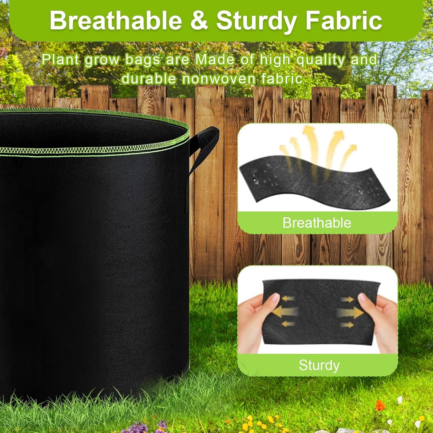 6-Pack 5 Gallon Grow Bags - 300G Heavy Duty Aeration Fabric Pots with Handles,Thickened Nonwoven Planter Bags for Vegetables Flowers Fruits
