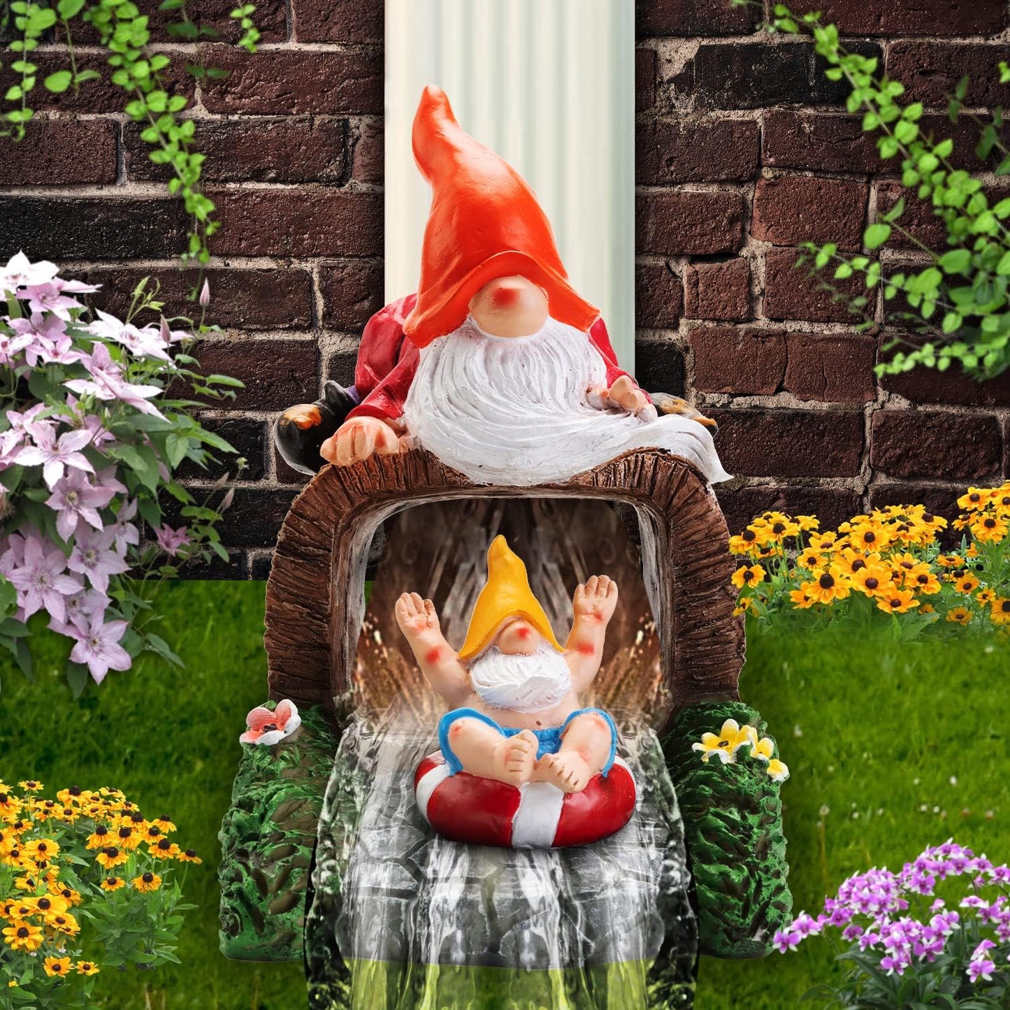 Garden Statue for Gutter/Downspout Extension Decoration, 4 * 3" Outdoor Extender Statues, Gnome Outdoor Decor