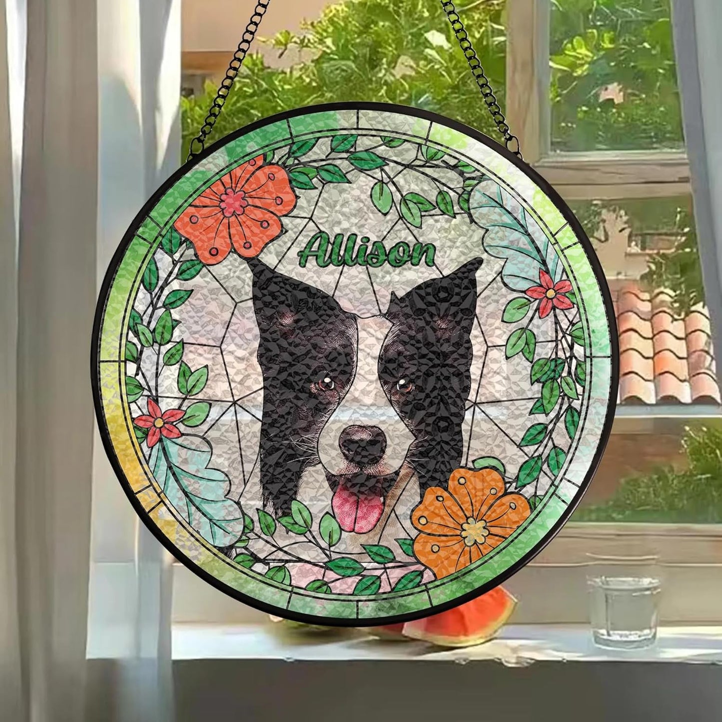 Custom Dog Stained Glass Suncatcher, Personalized Pet Window Hanging Keepsaker, Stained Glass Effect Home Decor, Gift for Pet Loss Memorial, Dog Lover Memorial Decoration, Cat Lover Gifts