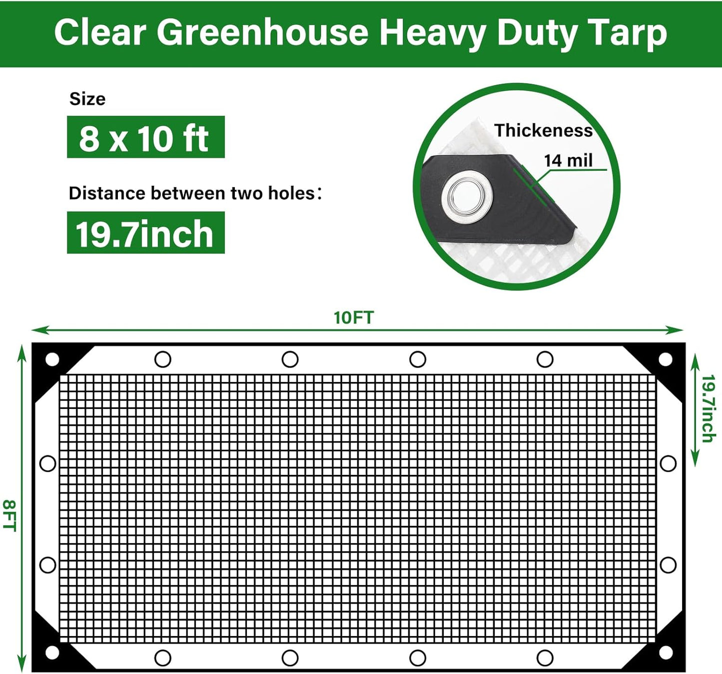 Berlune 3 Pack Clear Greenhouse Heavy Duty Tarp, 8 x 10 ft Clear Waterproof Cover, 14 Mil Plastic Mesh Cover UV Resistant Poly Tarp with Grommets for Gardening, Farming, Nursery Outdoor Event