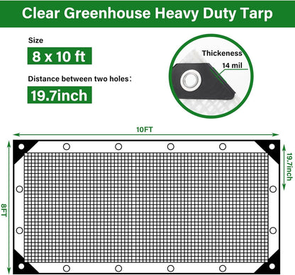 Berlune 3 Pack Clear Greenhouse Heavy Duty Tarp, 8 x 10 ft Clear Waterproof Cover, 14 Mil Plastic Mesh Cover UV Resistant Poly Tarp with Grommets for Gardening, Farming, Nursery Outdoor Event