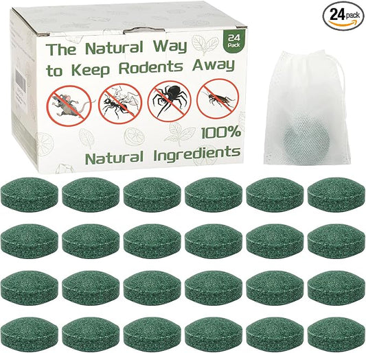 Mouse Rodent Repellent, 24pcs Peppermint Lemon Oil Mice Repellent for Squirrel Rats Spider Pests, Natural Mouse Traps for Indoor Outdoor Use, Keep Rodents Away from Garden and Home, Family & Pet Safe