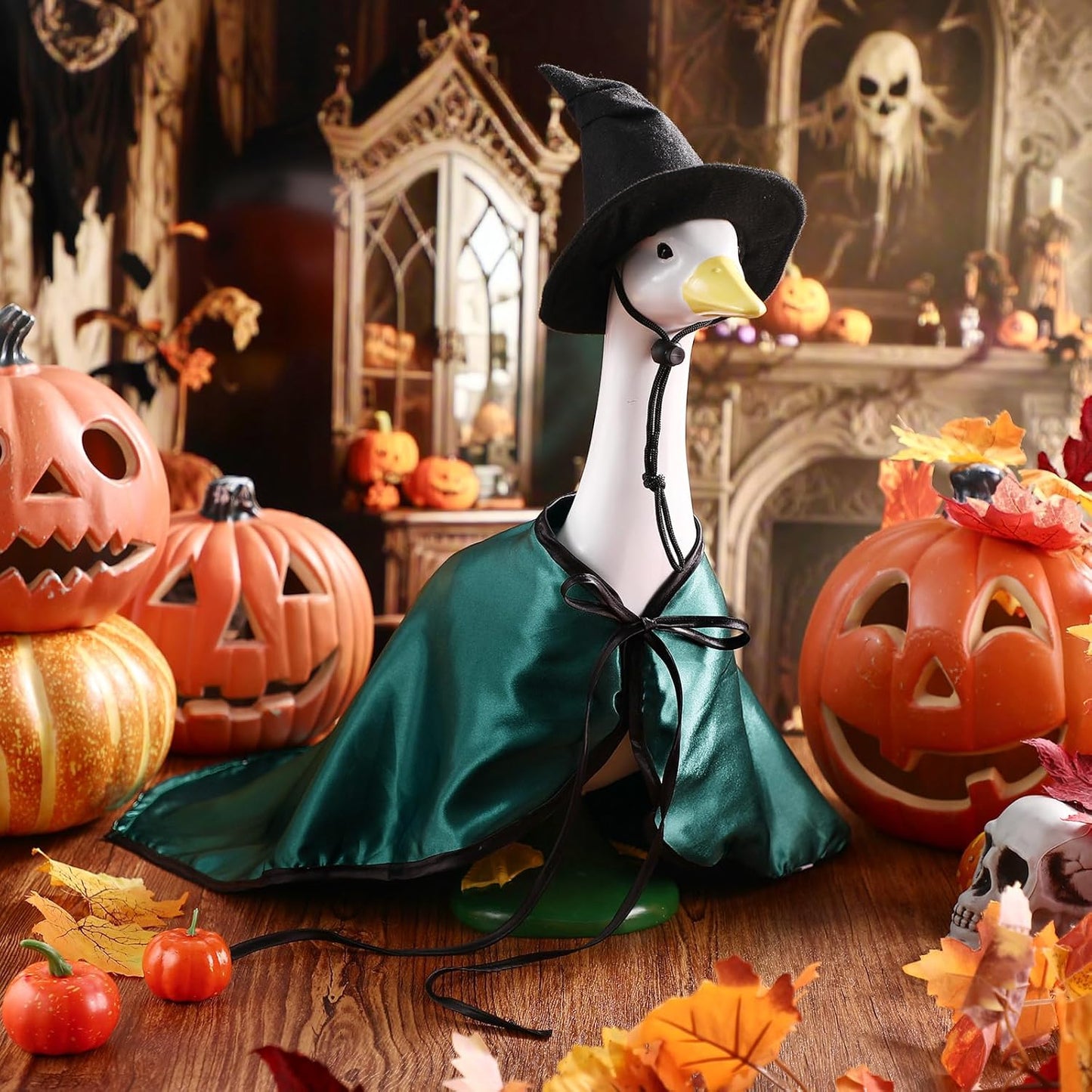 Vinsot Halloween Outdoor Porch Geese Outfit, 23" Patio Yard Porch Desk Goose Coat, Lawn Goose Accessories(Blackish Green, Velvet,Velvet)