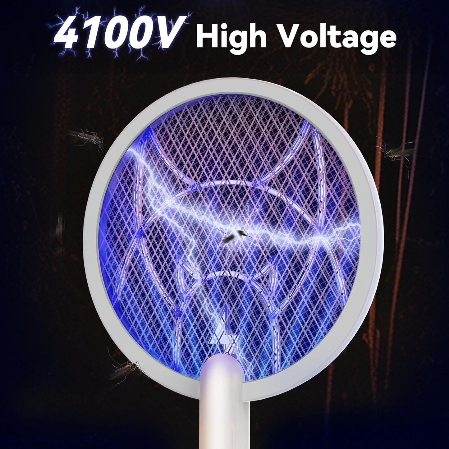 Electric Fly Swatter Racket, 2 in 1 Mosquito Bug Zapper 4100V Handheld Mosquito Killer with 1800 mAh Rechargeable Battery, Purple Light and 3-Layer Safety Mesh for Indoor Outdoor Grey
