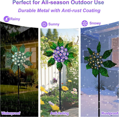 Glow-in-Dark Metal Wind Spinner for Yard and Garden, Outdoor Luminous Wind Spinners Yard Art Garden Decor (13.4" W x 47" H) Purple