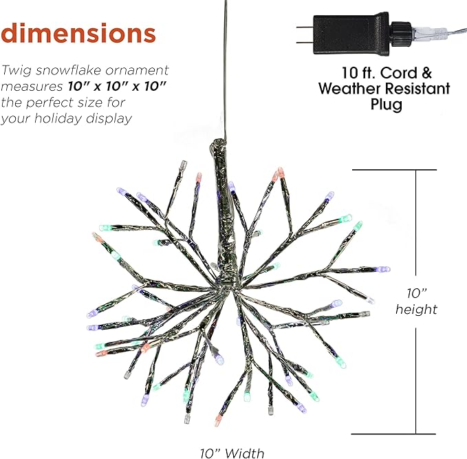 Alpine Corporation 10"H Indoor Christmas Snowflake Ornament with Multi-Colored LED Lights, Silver , Christmas Decoration