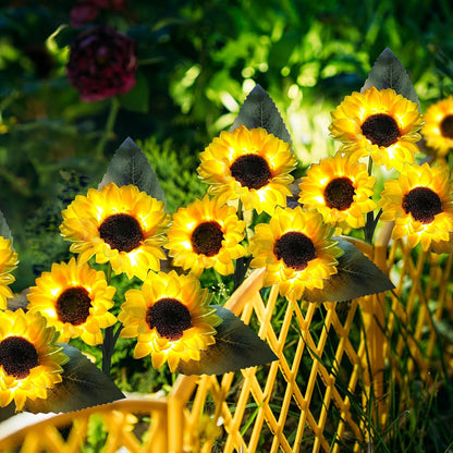 ANGMLN Solar Sunflower Outdoor Garden Lights, 4 Pack with 12 Sunflower Waterproof Garden Decor, Gifts for Mom Grandma, Waterproof Decorative Lights for Pathways Patios and Yards Decorations