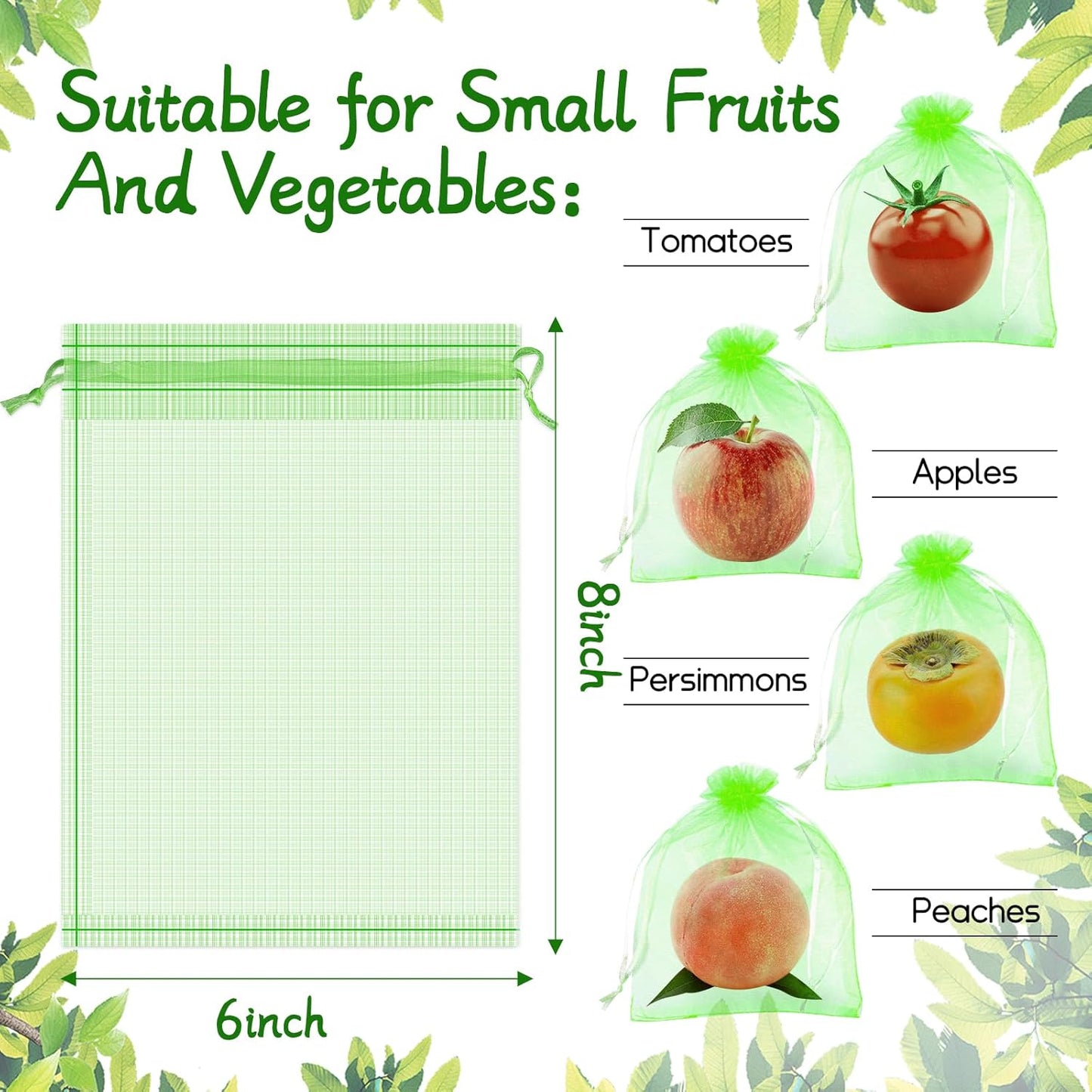 200 Pcs Fruit Protection Bags 7''x9'' Fruit Netting Bags with Drawstring Fruit Bags for Fruit Trees, Fruit Protect Bags Vegetable Fruit Net Fruit Cover Mesh Bag for Protecting Fruits(Green,7 x 9 Inch)