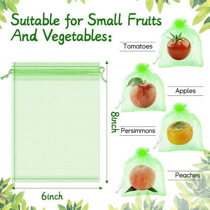 200 Pcs Fruit Protection Bags 7''x9'' Fruit Netting Bags with Drawstring Fruit Bags for Fruit Trees, Fruit Protect Bags Vegetable Fruit Net Fruit Cover Mesh Bag for Protecting Fruits(Green,7 x 9 Inch)
