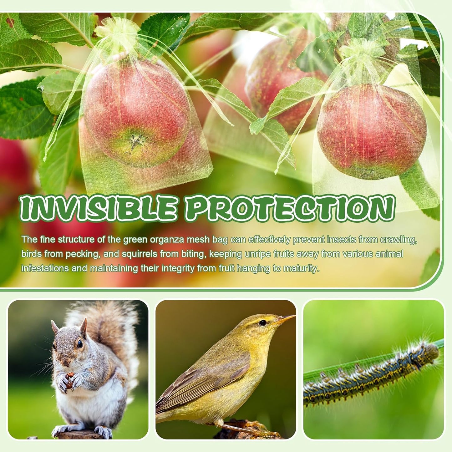 SATINIOR 160 Pcs Fruit Protection Bags, Green Netting Bags, Fruit Cover Mesh Garden Organza Bag with Drawstring for Vegetable Tomato Plant Flower Mosquito Bug Insect Bird Net Barrier