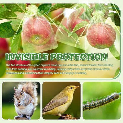 SATINIOR 160 Pcs Fruit Protection Bags, Green Netting Bags, Fruit Cover Mesh Garden Organza Bag with Drawstring for Vegetable Tomato Plant Flower Mosquito Bug Insect Bird Net Barrier