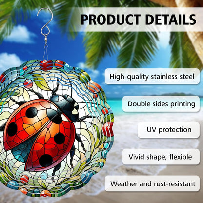 Ladybug Wind Spinner, Ladybug Wind Spinner Hanging for Yard and Garden, Unique Gift Wind Spinner, 3D Hanging Wind Spinner Outdoor