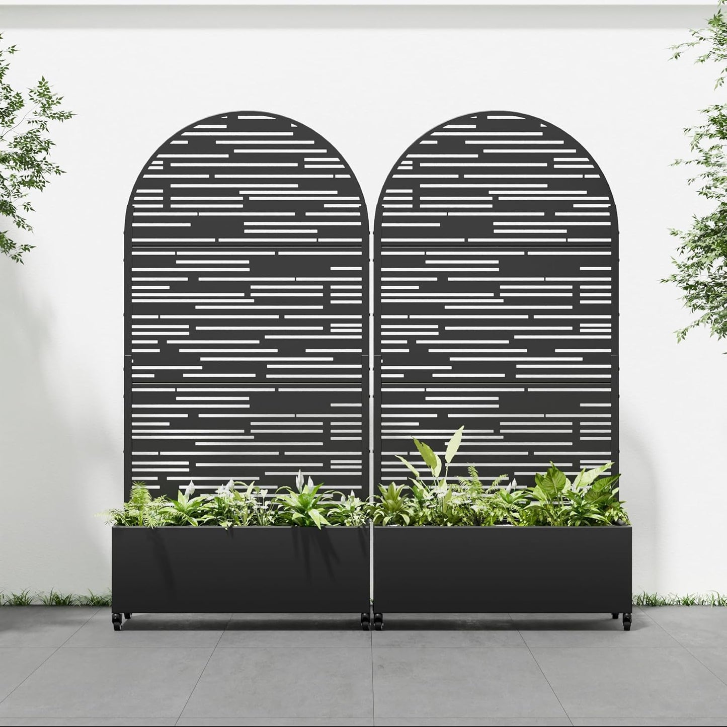 Casaphoria 72"x35" Metal Raised Garden Bed with Trellis(2 Pack), Outdoor Planter Box with Wheels & Drainage Holes for Climbing Plants, Flowers, Elevated Garden Kit, Black-Shine-Arched