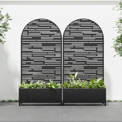 Casaphoria 72"x35" Metal Raised Garden Bed with Trellis(2 Pack), Outdoor Planter Box with Wheels & Drainage Holes for Climbing Plants, Flowers, Elevated Garden Kit, Black-Shine-Arched