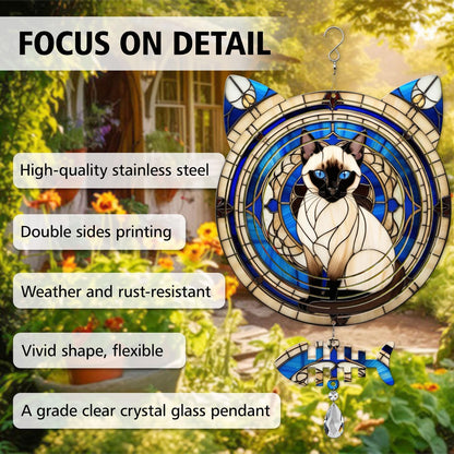 Siamese Cat Wind Spinner, Siamese Cat Wind Spinner Hanging for Yard and Garden
