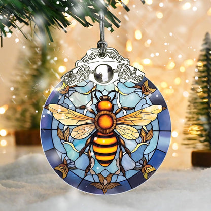 Stained Glass Christmas Ornaments, Jocidea Bee Ornaments for Christmas Tree, Christmas Tree Decor, Bee Lovers Gifts, Holiday Decor and Xmas Gifts Ideas