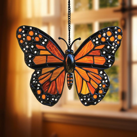 Monarch Butterfly Acrylic Suncatcher Stained Glass Effect Window Car Hanging Christmas Ornament