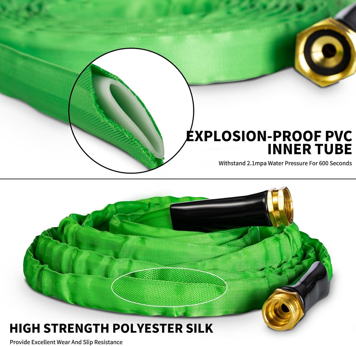 Garden Hose 75 ft,Non-Expanding,10 Functional Nozzles,Garden Hose Anti-Kink,Heavy Duty Flexible Water Hose 75 ft,Suitable for Outdoor,Yard, Lawn, Car Washing and Other Scenes.(green, 75ft)